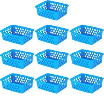 Cesto Organizador Kit 10 Peças 16x12x6Cm Pequeno Branco Transparente Azul Rosa Cor:Azul