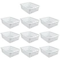 Cesto Organizador Kit 10 Peças 16x12x6Cm Pequeno Branco Transparente Azul Rosa Cor:Branco Cesto Organizador Kit 10 Peças 16x12x6Cm Pequeno Branco Transparente Azul Rosa Cor:Branco