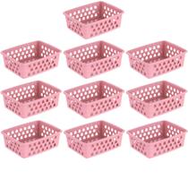 Cesto Organizador Kit 10 Peças 16x12x6Cm Pequeno Branco Transparente Azul Rosa Cor:Rosa