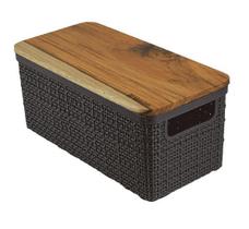 Cesto Organizador M Tampa Bambu Juta 28X13X12Cm- Branco/