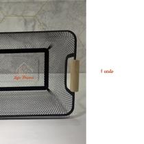 Cesto Organizador Médio Telado Alça de Madeira Retangular para Alimentos Utensílios Multiuso