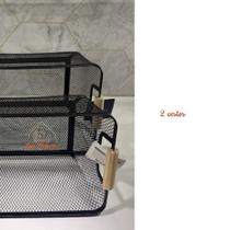 Cesto Organizador Médio Telado Alça de Madeira Retangular para Alimentos Utensílios Multiuso