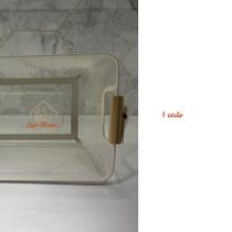 Cesto Organizador Médio Telado Alça de Madeira Retangular para Alimentos Utensílios Multiuso