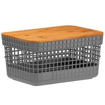 Cesto Organizador Multiúso 2,5L com Tampa Bambu Design Moderno Sofisticado para Banheiro Escritório Cozinha Armário Caixa Versátil