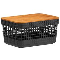 Cesto Organizador Multiúso 2,5L com Tampa Bambu Design Moderno Sofisticado para Banheiro Escritório Cozinha Armário Caixa Versátil Cesto Organizador Multiúso 2,5L com Tampa Bambu Design Moderno Sofisticado para Banheiro Escritório Cozinha Armário Caixa Versátil