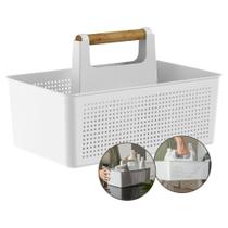 Cesto Organizador Multiuso Alça Bambu 8L Lavanderia Branco