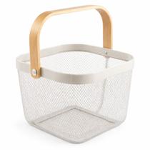 Cesto Organizador Multiuso Aramado Quadrado Com Alça de Madeira - - Branco Cesto Organizador Multiuso Aramado Quadrado Com Alça de Madeira - - Branco