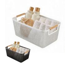 Cesto Organizador Multiuso Fruteira Alça Madeira 32 Cm Médio - Cesto Organizador Multiuso Fruteira Alça Madeira 32 Cm Médio -