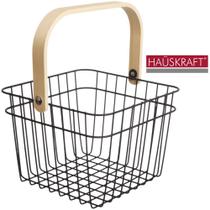 Cesto Organizador Multiuso Quadrado em Metal Alça Bambu 17cm - Hauskraft