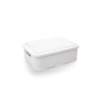 Cesto Organizador Multiuso Rattan Com Tampa Baixo Branco Cesto Organizador Multiuso Rattan Com Tampa Baixo Branco