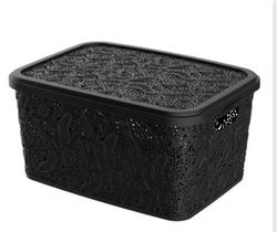 Cesto organizador multiuso renda floral preto 17lts uninjet Cesto organizador multiuso renda floral preto 17lts uninjet