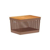 Cesto organizador Ou 20L com tampa de bambu Linha Grid Cesto organizador Ou 20L com tampa de bambu Linha Grid