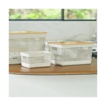 Cesto Organizador OU Grid com Tampa de Bambu 8 Litros Bege Cesto Organizador OU Grid com Tampa de Bambu 8 Litros Bege