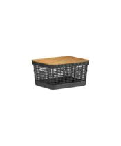 Cesto Organizador OU Grid com Tampa de Bambu 8 Litros Preto