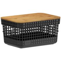 Cesto Organizador Ou Grid Preto 2,5 Litros com Tampa Bambu Cesto Organizador Ou Grid Preto 2,5 Litros com Tampa Bambu