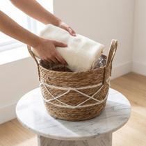 Cesto Organizador Palha Trançada Com Alças Cachepô Artesanal Boho Decoração Casa Rústico Varanda