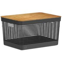Cesto Organizador Para Roupas Revistas Brinquedos Lavanderia Área De Serviço Banheiro Quarto Com Tampa De Bambu 20l Pret