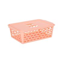 Cesto Organizador Pequeno Multiuso Com Tampa Mini Cesto Com Alças Para Carregar Empilhável Cor Rosa Claro Para Quarto Banheiro Lavanderia Cozinha