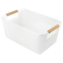Cesto Organizador Plástico Alça Madeira Multiuso 6698 Cor:Branco Cesto Organizador Plástico Alça Madeira Multiuso 6698 Cor:Branco