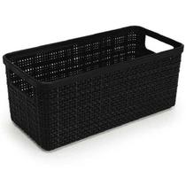 Cesto Organizador Plástico Juta Alongado 27,5Cm Médio Preto