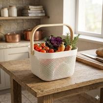 Cesto Organizador Quadrado Decorativo com Alça de Madeira 20x15cm, Cesto Multiuso para Banheiro, Cozinha, Quarto Infantil e Organização Residencial Cesto Organizador Quadrado Decorativo com Alça de Madeira 20x15cm, Cesto Multiuso para Banheiro, Cozinha, Quarto Infantil e Organização Residencial