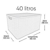 Cesto Organizador Rattan 40 Litros C/ Tampa Branco Arqplast