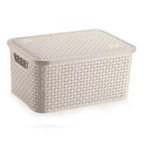 Cesto organizador rattan com tampa - branco grande