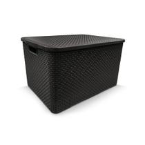 Cesto organizador rattan com tampa - preto grande - NITRON