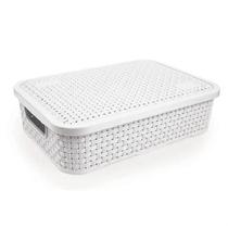 Cesto Organizador Rattan Com Tampa Tamanho 8x22x32cm Branco Cesto Organizador Rattan Com Tampa Tamanho 8x22x32cm Branco