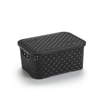 Cesto Organizador Rattan P Preto Com Tampa