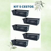 Cesto Organizador Retangular Kit 5 Unidades Preto