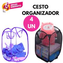 Cesto Organizador Roupa Suja Brinquedos Objetos Nylon Grande Flexível Dobrável Kit 02 ou 04 Un