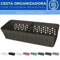 Cesto Organizador Trama Rattan c/ Divisória Removível 23x8