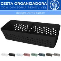 Cesto Organizador Trama Rattan c/ Divisória Removível 23x8