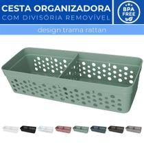 Cesto Organizador Trama Rattan c/ Divisória Removível 23x8