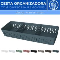 Cesto Organizador Trama Rattan c/ Divisória Removível 34x11