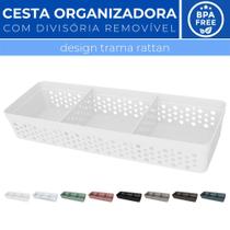 Cesto Organizador Trama Rattan c/ Divisória Removível 34x11