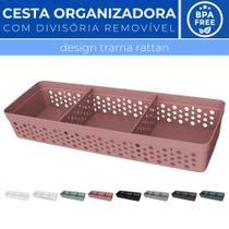 Cesto Organizador Trama Rattan c/ Divisória Removível 34x11