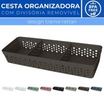 Cesto Organizador Trama Rattan c/ Divisória Removível 34x11