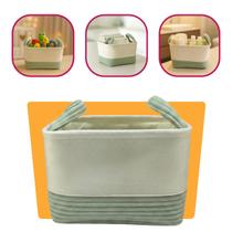 Cesto Organizador Veludo Luxo Multiuso Moderno E Sofisticado Verde E Bege 26x16x18 Para Casa