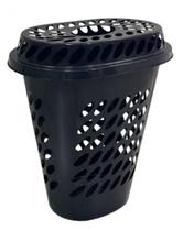 Cesto Oval Elegance com Tampa Preto 60 Litros Arqplast