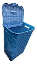 Cesto P/ Roupa Suja Retangular 72 Lts Rattan C/ Tampa Azul