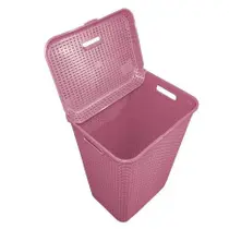 Cesto P/ Roupa Suja Retangular 72 Lts Rattan C/ Tampa Rosa