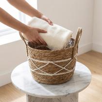 Cesto Palha Tratada Redondo Com Alca Cachepot Rustico Para Plantas E Brinquedos