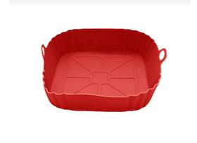 Cesto para Air Fryer 4 Litros Quadrada 21cm em Silicone Vermelho UnyHome.