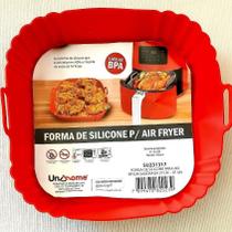 Cesto para Air Fryer 4 Litros Quadrada 21cm em Silicone Vermelho UnyHome.