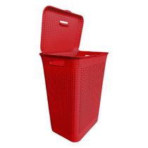 Cesto Para Lavanderia De Roupas Sujas 72 Lts C/ Tampa Rattan - VERMELHO