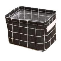 Cesto para Organização Quadriculado feito em Linho 20,5 x 16 x 14cm Dobrável