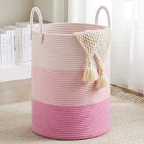 Cesto para ropa Fiona's Magic 58L con cuerda de algodón rosa