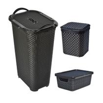 Cesto para Roupa Rattan 50l + Lixeira 5L + Organizador 2L